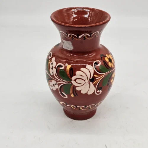 Ręcznie malowany Wazon ceramiczny Ludowy brązowy 18 cm