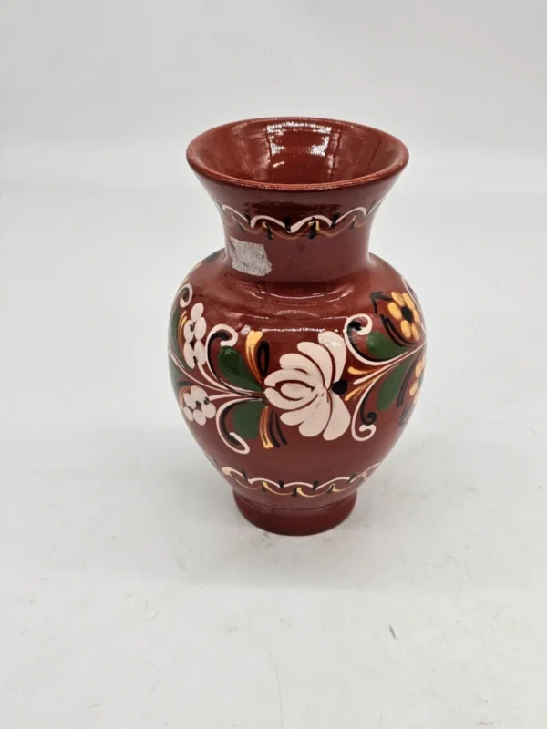 Ręcznie malowany Wazon ceramiczny Ludowy brązowy 18 cm