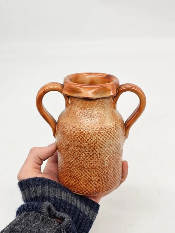 Rustykalny wazon ceramiczny 15 cm brąz szkliwiony dekoracyjny retro