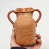 Rustykalny wazon ceramiczny 15 cm brąz szkliwiony dekoracyjny retro