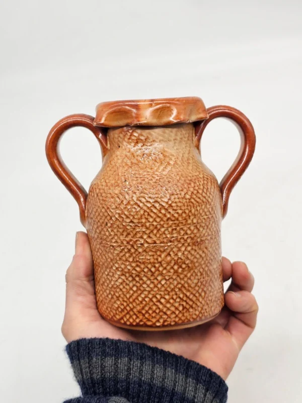 Rustykalny wazon ceramiczny 15 cm brąz szkliwiony dekoracyjny retro