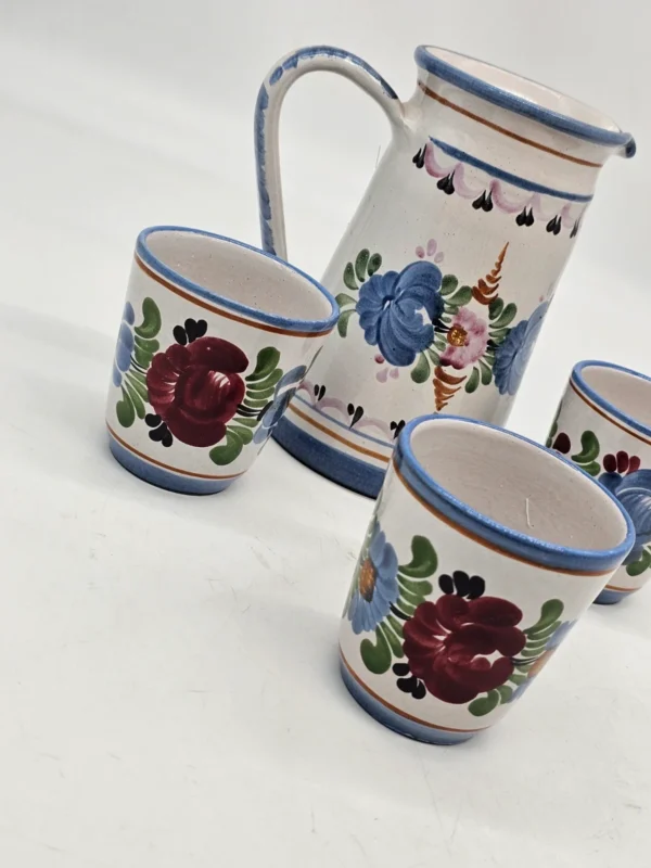 Zestaw ceramiczny Handarbeit Niemcy dzbanek + 3 kubki ręcznie malowane