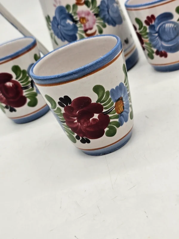 Zestaw ceramiczny Handarbeit Niemcy dzbanek + 3 kubki ręcznie malowane