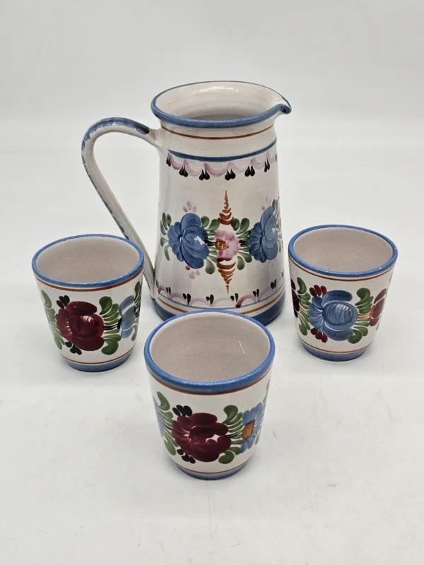Zestaw ceramiczny Handarbeit Niemcy dzbanek + 3 kubki ręcznie malowane