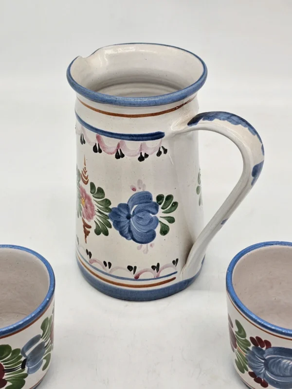 Zestaw ceramiczny Handarbeit Niemcy dzbanek + 3 kubki ręcznie malowane