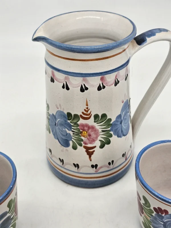 Zestaw ceramiczny Handarbeit Niemcy dzbanek + 3 kubki ręcznie malowane