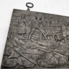 Metalowa płaskorzeźba scena wiejska z wołami 39x22 cm