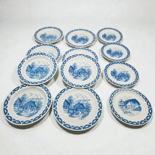 zestaw porcelany Johann Kronester Bavaria Rustika 12 elementów niebieski wzór