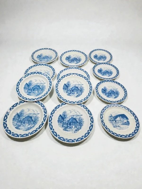 zestaw porcelany Johann Kronester Bavaria Rustika 12 elementów niebieski wzór
