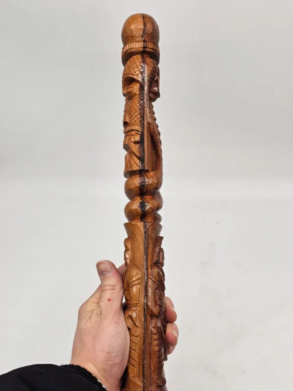 Haitański zestaw rytualny Totem i Grzechotka 40 cm Rękodzieło Drewno