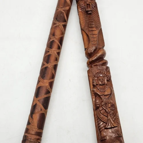 Haitański zestaw rytualny Totem i Grzechotka 40 cm Rękodzieło Drewno