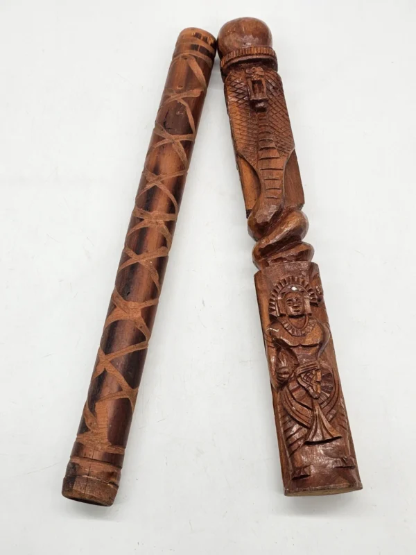 Haitański zestaw rytualny Totem i Grzechotka 40 cm Rękodzieło Drewno