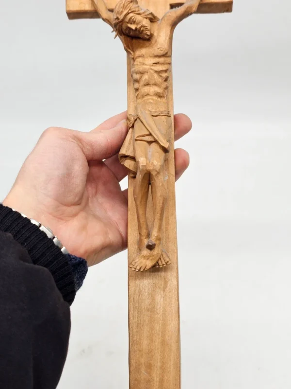 Precyzyjnie rzeźbiony krucyfiks 45x14 cm Detale Korona Cierniowa Lite Drewno
