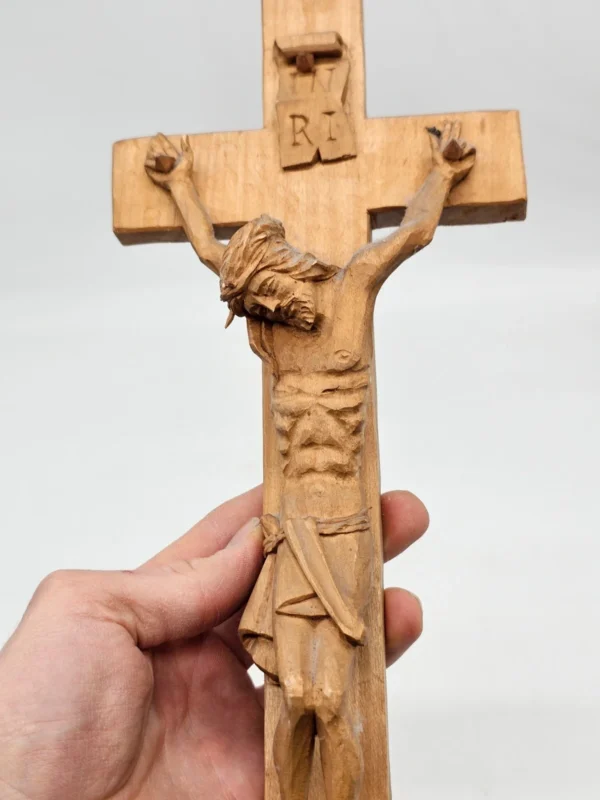 Precyzyjnie rzeźbiony krucyfiks 45x14 cm Detale Korona Cierniowa Lite Drewno