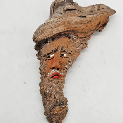 Unikatowa płaskorzeźba w surowym drewnie Twarz Starca 29x20 cm Handmade