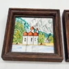 Dwa obrazki kafelki w drewnianych ramkach 2 szt 9x9 cm