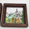 Dwa obrazki kafelki w drewnianych ramkach 2 szt 9x9 cm