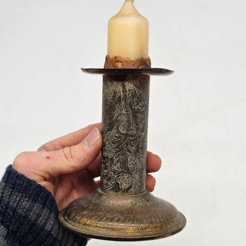 Świecznik metalowy grawerowany vintage 13 cm