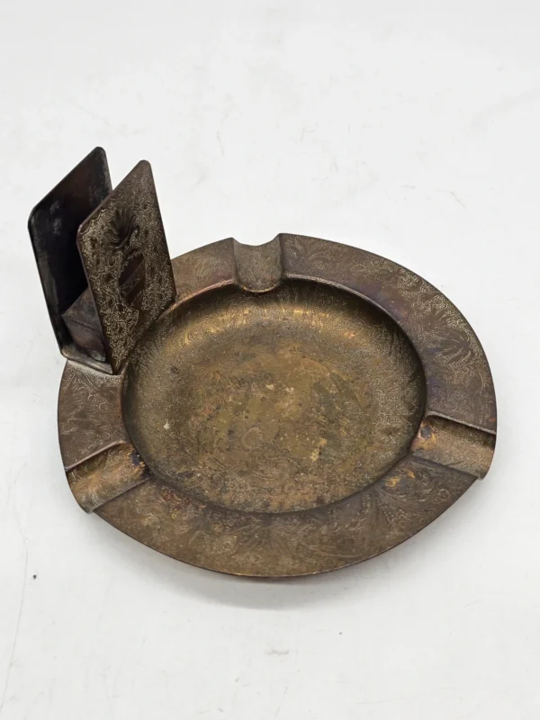 Ozdobna popielniczka z uchwytem na zapałki retro metal 14,5 cm