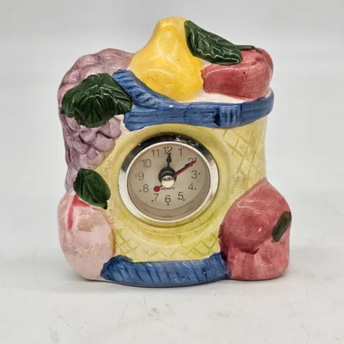 Zegar Ceramiczny z motywem owoców 13 × 11 cm dekoracyjny vintage quartz