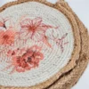 Torba pleciona depot jutowa z kwiatowym nadrukiem okrągła 40 cm