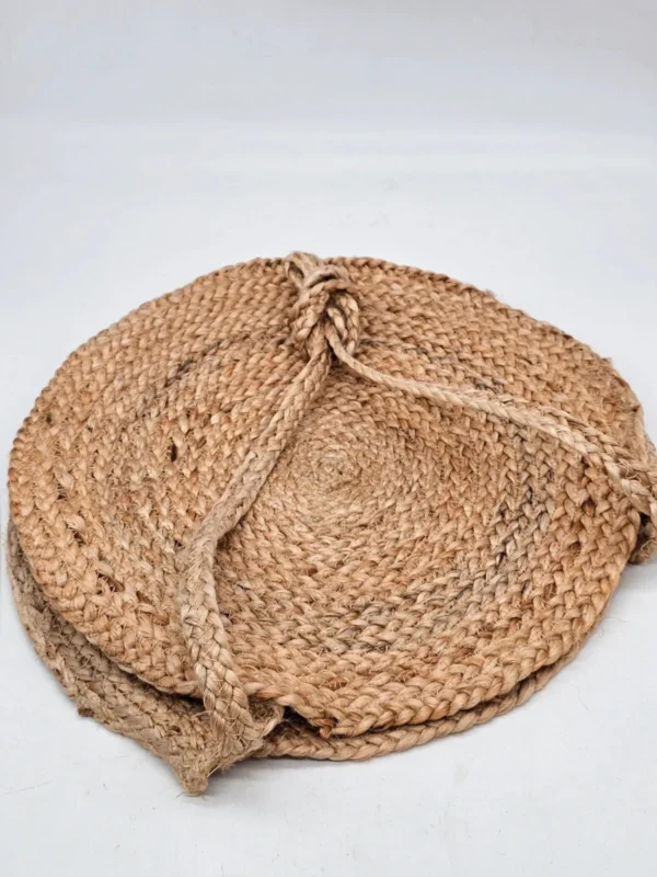 Torba pleciona depot jutowa z kwiatowym nadrukiem okrągła 40 cm