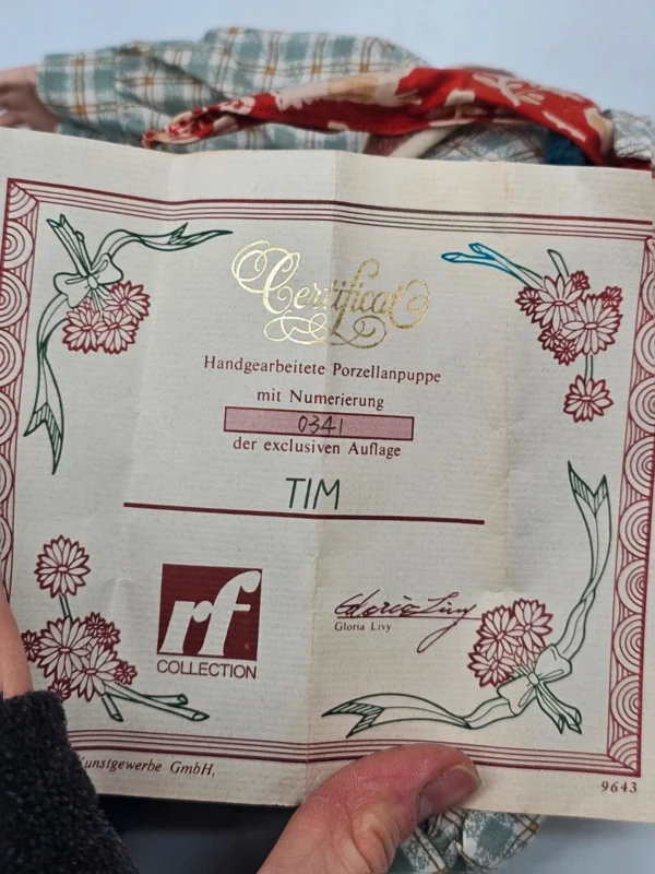 Porcelanowa lalka kolekcjonerska TIM Rf Collection z certyfikatem