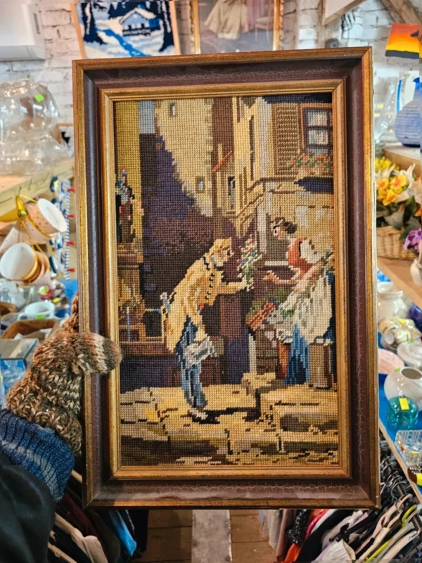 Obraz haft gobelinowy Scena rodzajowa w drewnianej ramie 31x47 cm