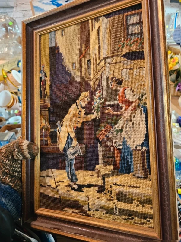 Obraz haft gobelinowy Scena rodzajowa w drewnianej ramie 31x47 cm