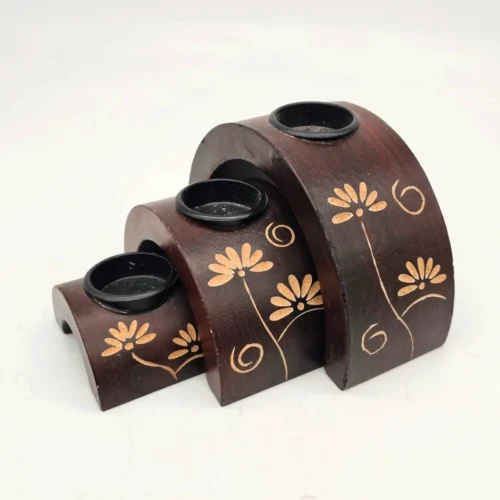 Świeczniki ceramiczne Komplet 3 szt motyw kwiatowy