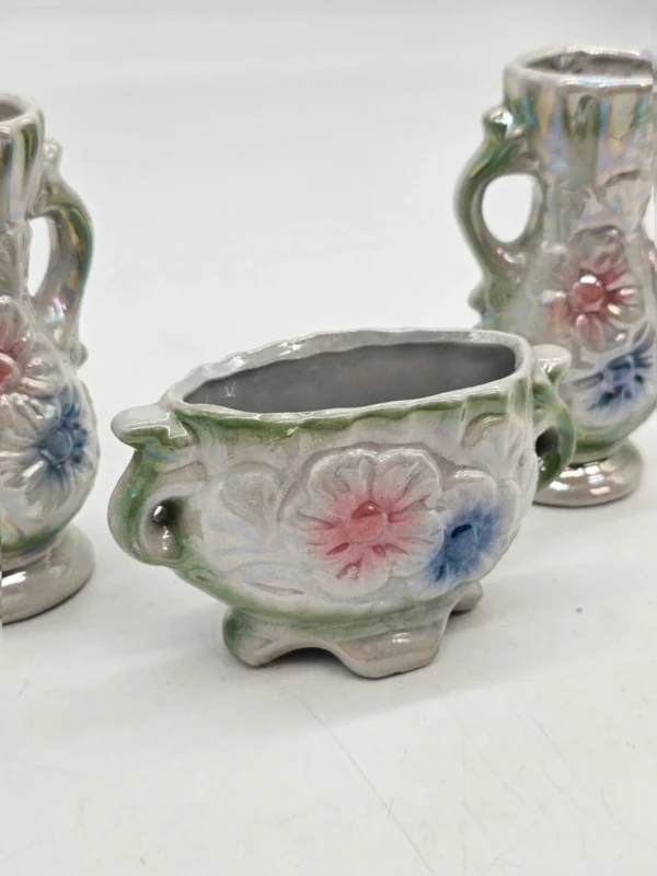 Komplet 3 naczyń ceramicznych Iryzujące, lata 60–70.