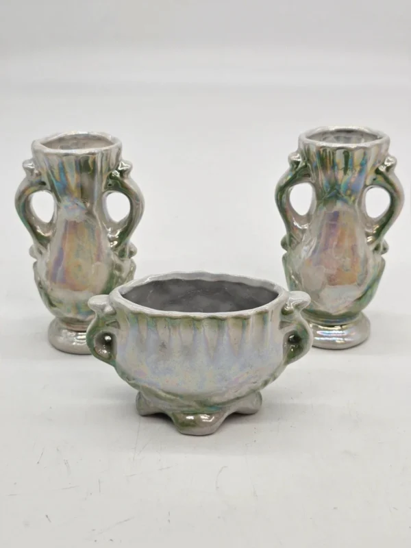 Komplet 3 naczyń ceramicznych Iryzujące, lata 60–70.