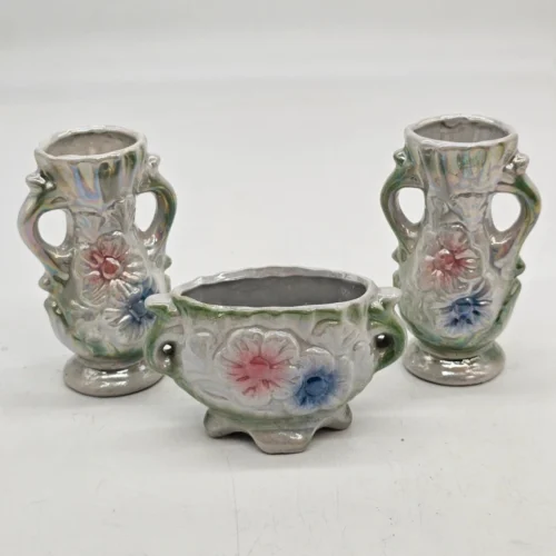 Komplet 3 naczyń ceramicznych Iryzujące, lata 60–70.