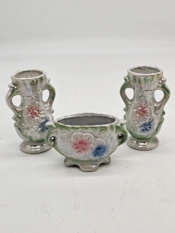 Komplet 3 naczyń ceramicznych Iryzujące, lata 60–70.
