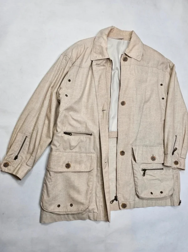 Beżowa kurtka safari z naturalnych tkanin – ramia I bawełna – vintage 90s