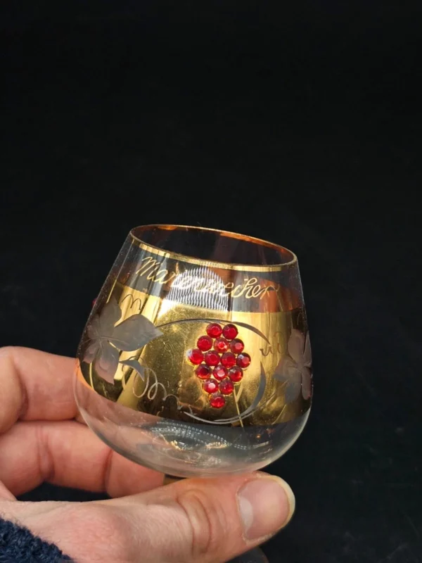 Kieliszek Böckling neudenau mariënweiher złocony z kryształkami vintage 10 cm