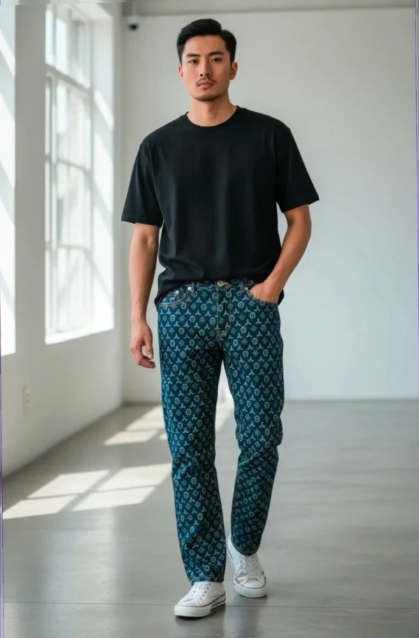 Nowe Spodnie z pięknym paternem y2k streetwear jeans r. m męskie