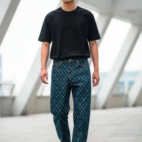 Nowe Spodnie z pięknym paternem y2k streetwear jeans r. m męskie