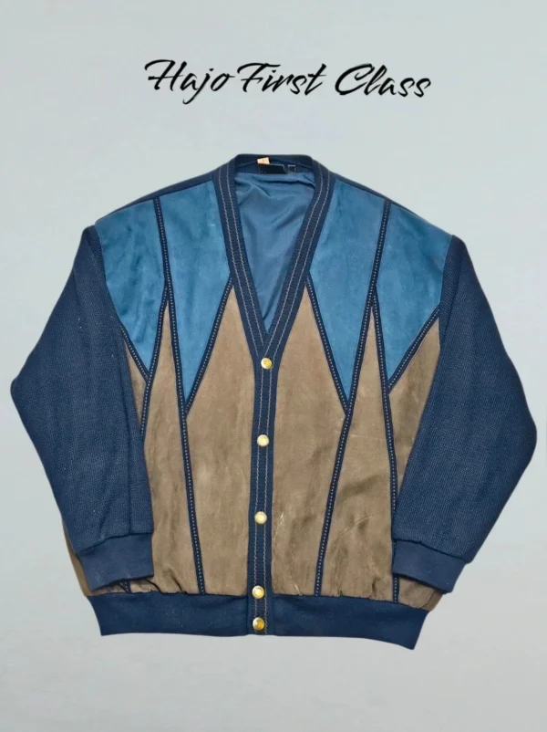 Kurtka bueckle z wełną i alpaką – retro Sweter męski z geometrycznym wzorem