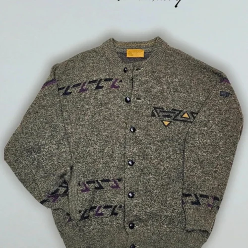 Kurtka bueckle z wełną i alpaką – retro Sweter męski z geometrycznym wzorem