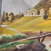Obraz olejny pejzaż górski z wodospadem sygnowany M. Herbgt 1959 płótno 50,5 x 70,5 cm