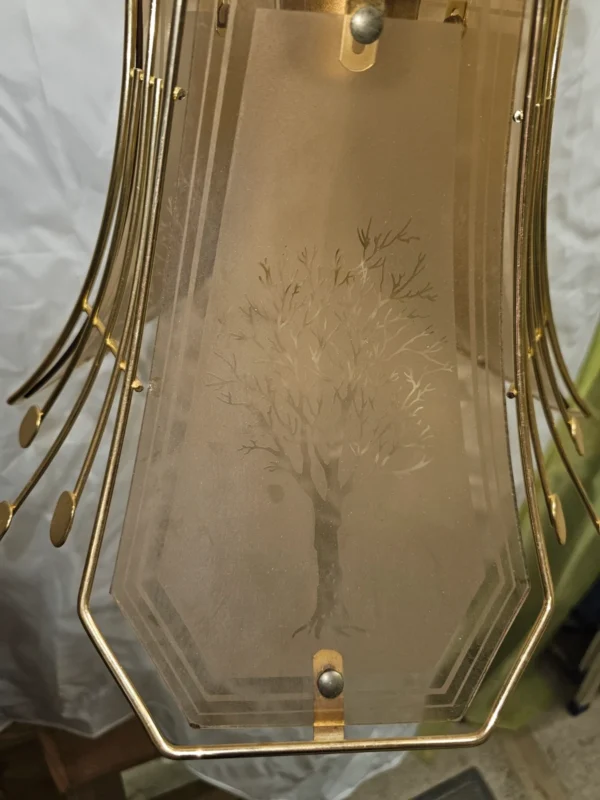 Lampa wisząca vintage Eglo Leuchten mosiądz szkło trawione drzewo 75 cm