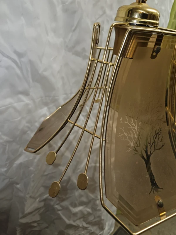 Lampa wisząca vintage Eglo Leuchten mosiądz szkło trawione drzewo 75 cm