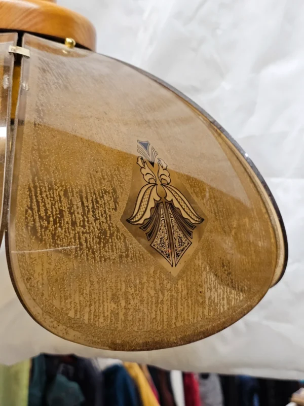 Lampa wisząca vintage włoskie szkło dymione drewno 84 cm