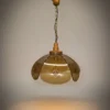Lampa wisząca vintage włoskie szkło dymione drewno 84 cm