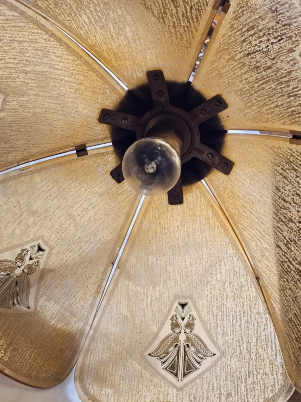 Lampa wisząca vintage włoskie szkło dymione drewno 84 cm