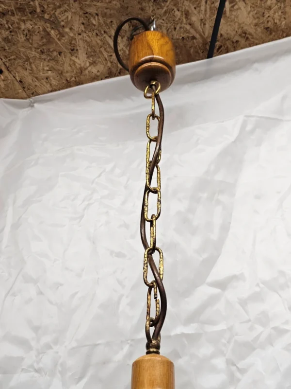 Lampa wisząca vintage włoskie szkło dymione drewno 84 cm