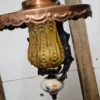 Lampa wisząca vintage bursztynowe szkło miedziany kapelusz ceramiczny detal 82 cm