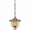 Lampa wisząca vintage bursztynowe szkło miedziany kapelusz ceramiczny detal 82 cm