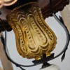 Lampa wisząca vintage bursztynowe szkło miedziany kapelusz ceramiczny detal 82 cm